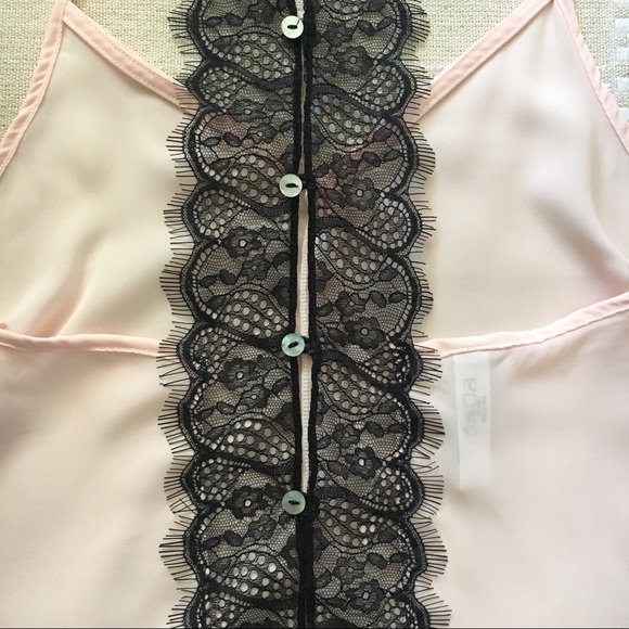 Adore Me light pink chiffon cami w black lace back - Picture 3 of 8